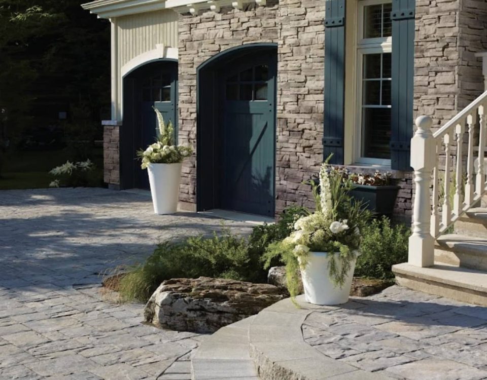 stone veneer around garage door