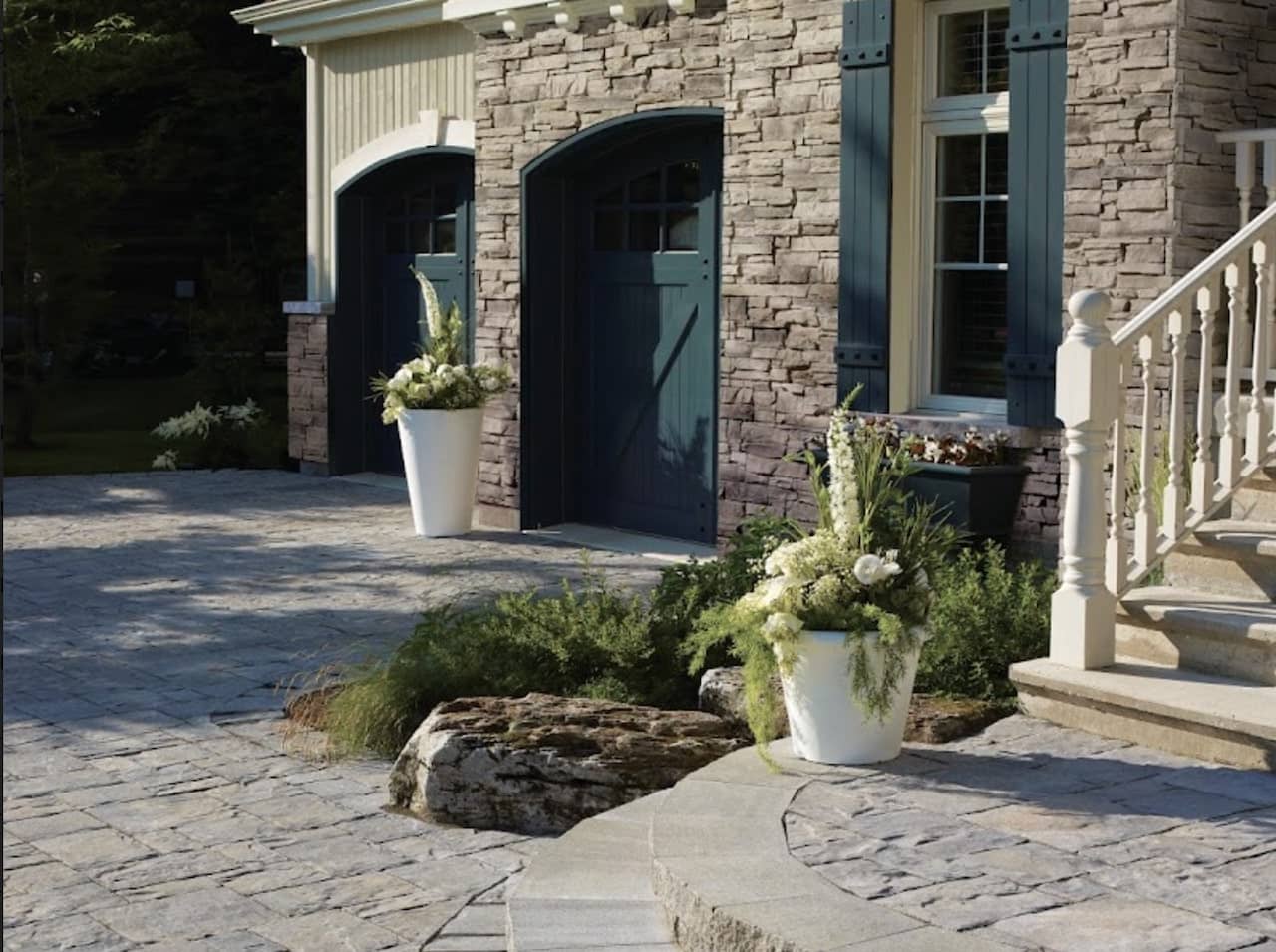 stone veneer around garage door